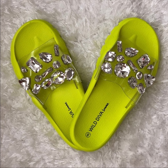 Wild Diva Shoes - Neon Yellow Slides